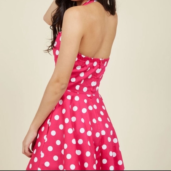 ModCloth pink polka dot halter A-line swing dress - Picture 2 of 12